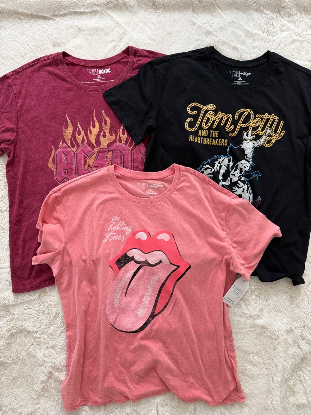 Bundle of 3 Rock Band Music T-Shirts XL Rolling Stones ACDC Heartbreakers NWT
